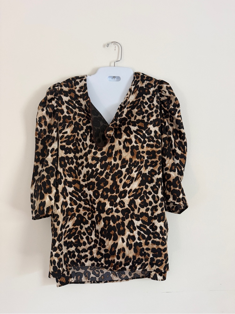 Karlie Leopard Print V-Neck Blouse - Brown/Black